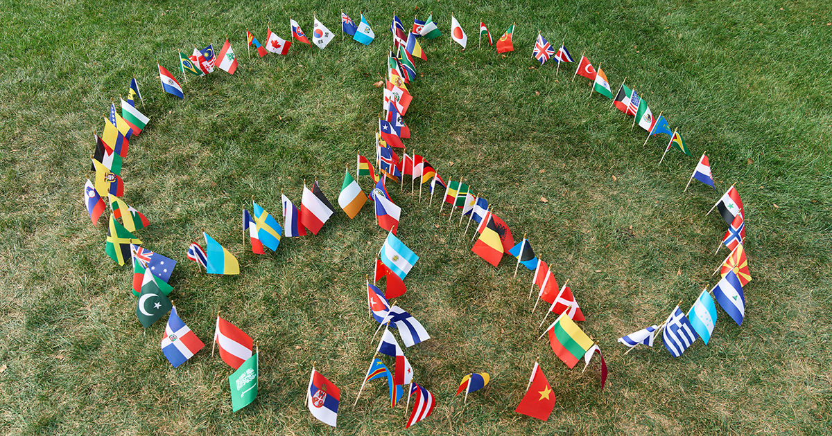 Flags in a peace sign