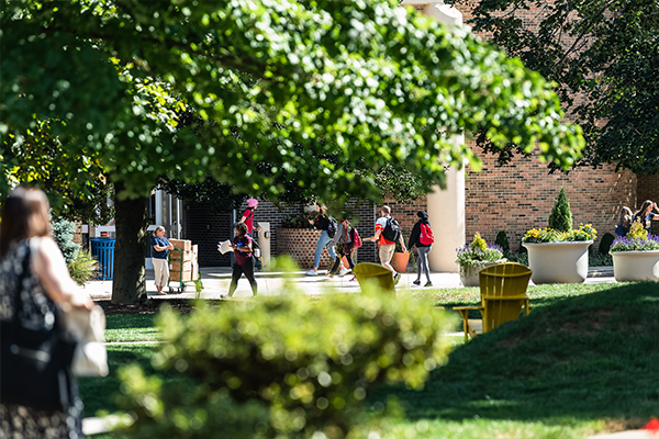 Students walking around campus.