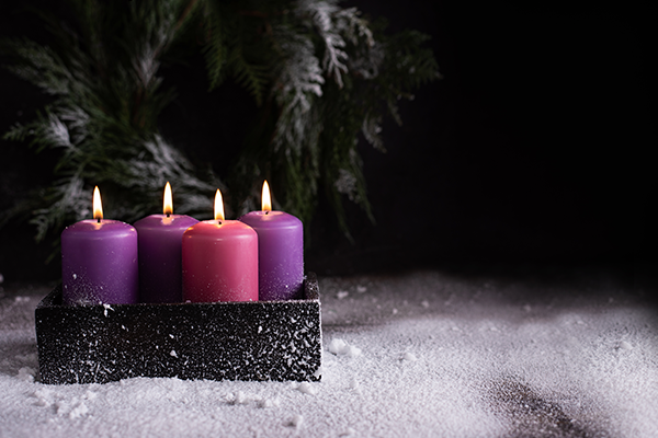 One pink and three purple advent candles.