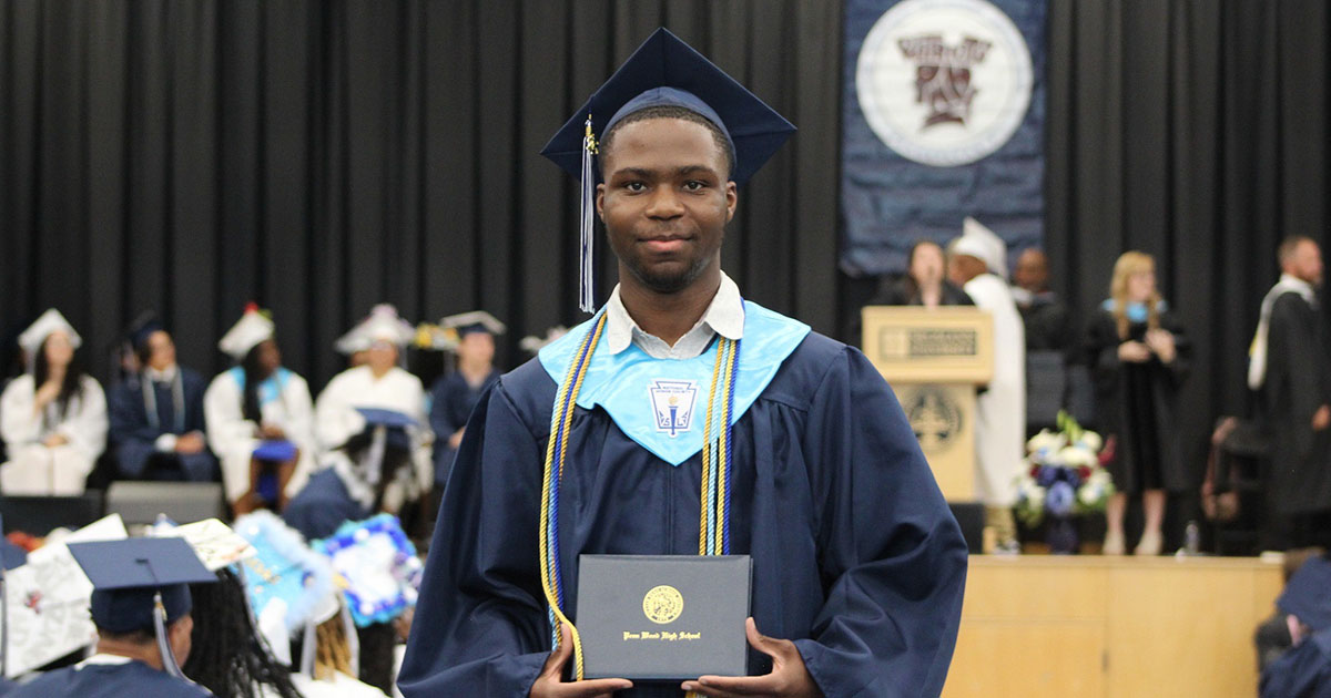 Victory Kelechi-Nwaogu, '29, at his high school graduation 