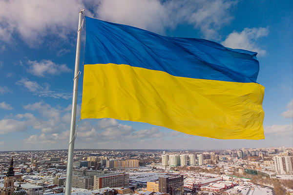 Ukrainian flag in the wind.