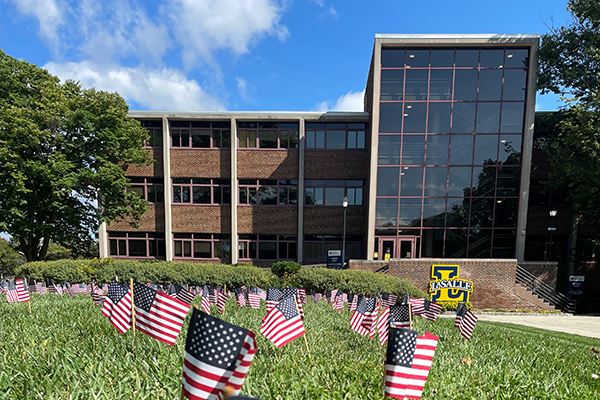 Image of American Flags on the Hansen Quad.