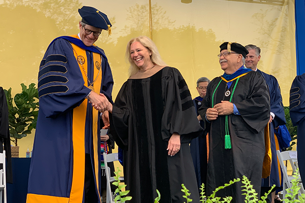  Kristin Wentzel, ’90, Ph.D. accepting the Lindback Distinguished Teaching Award.